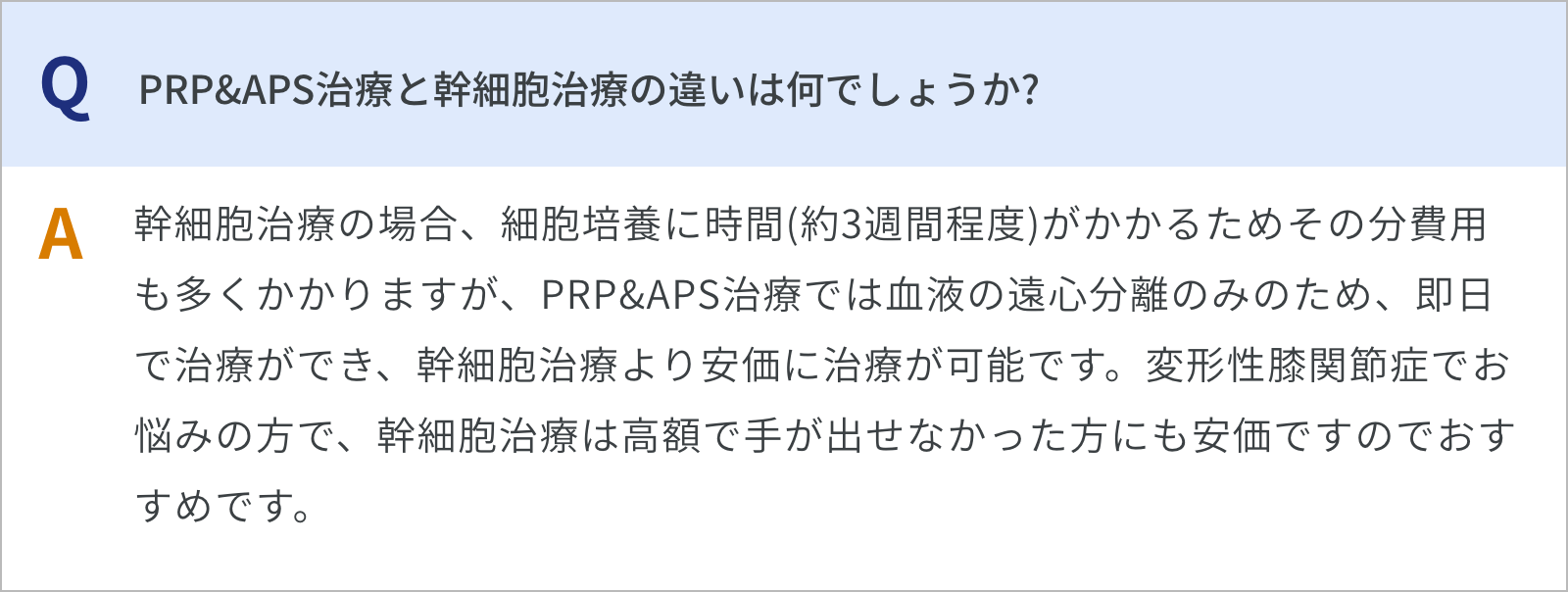 PRP&APS治療と幹細胞治療の違いは何でしょうか?