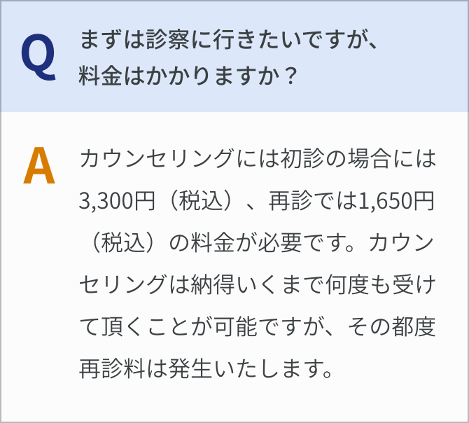 まずは診察に行きたいですが、料金はかかりますか？